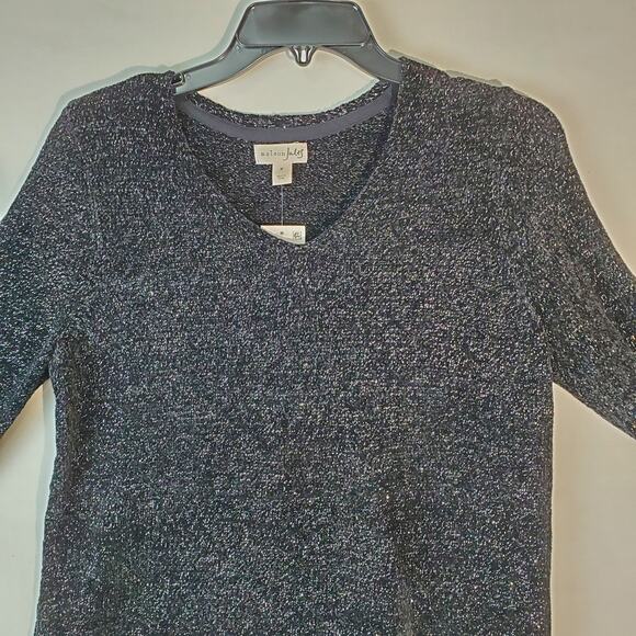 Maison Jules Sweater Women Medium Chenille Black Metallic V-Neck Long Sleeve New - Picture 7 of 12